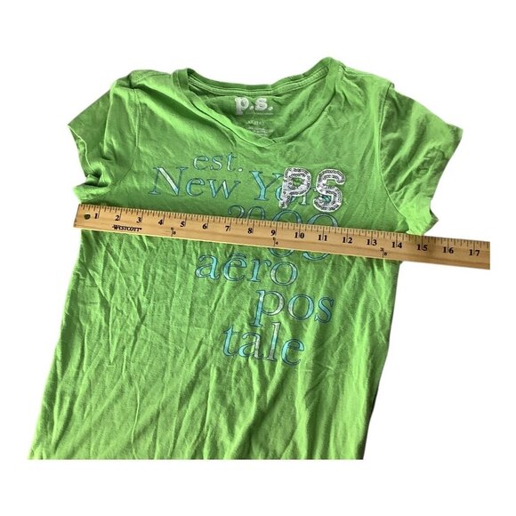 P.S From Aeropostale Girls Shirt Est New York 2009 Graphic Tee Size XL 14 Green - Picture 8 of 12